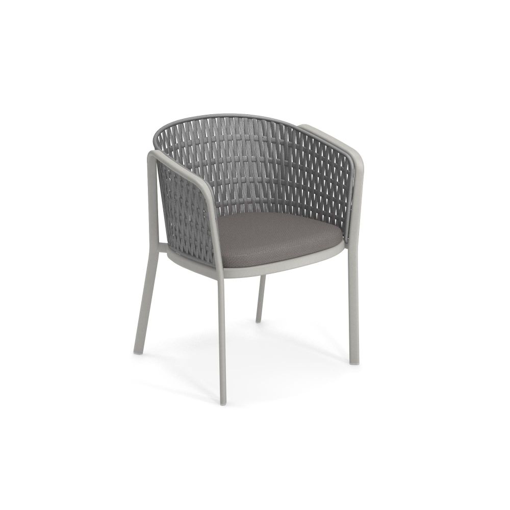 Side view of the Minimal Flat Rope Garden Armchair in white, featuring a soft cushioned seat and durable rope weave for outdoor comfort | EMU Carousel