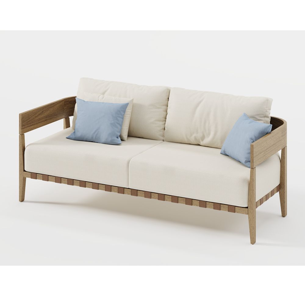 Retro Outdoor Wooden Sofa with Leather Detail | Luxury Outdoor Sofa | High End Wooden Garden Furniture |  Luxury Wooden Patio Sofa | Designed and Made in Italy