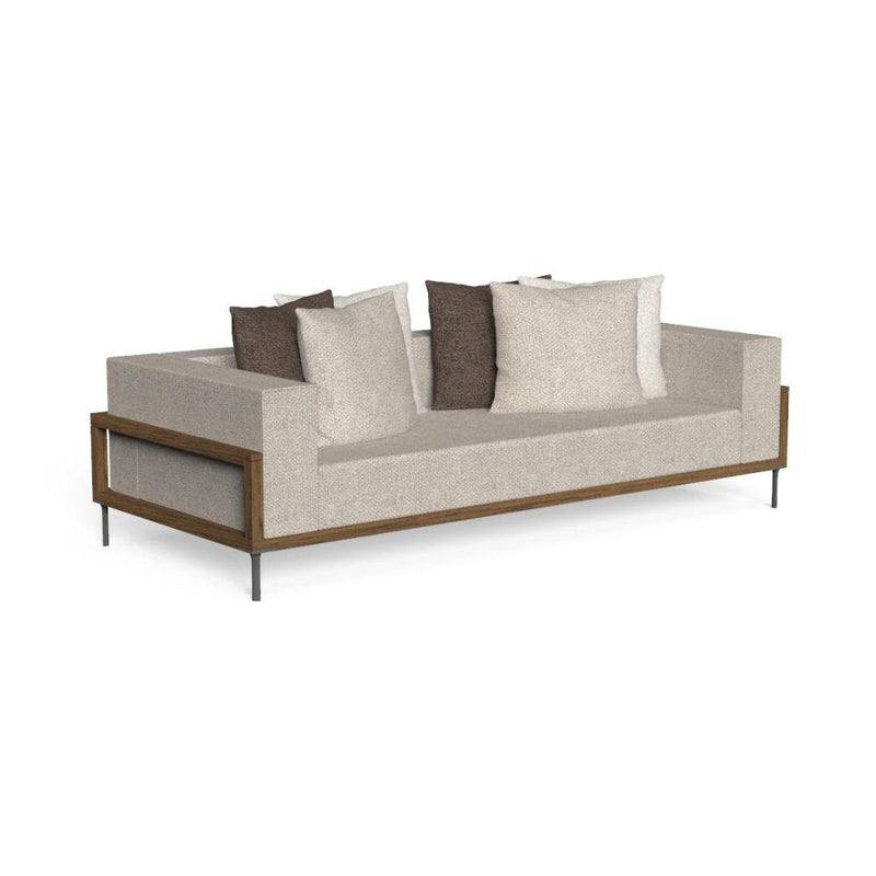 Teak Exterior Three Person Sofa | High-End Modern Outdoor Fabric Sofa | Precious Wood | White Blue Grey Beige Brown | Talenti CleoSoft