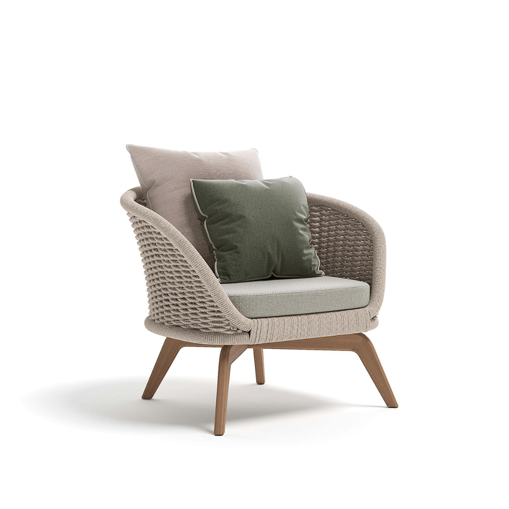 Premium Woven Rope Outdoor Armchair With Teak Legs | Atmosphera Ludo .L1 Armchair PF.OUT.LU.PL