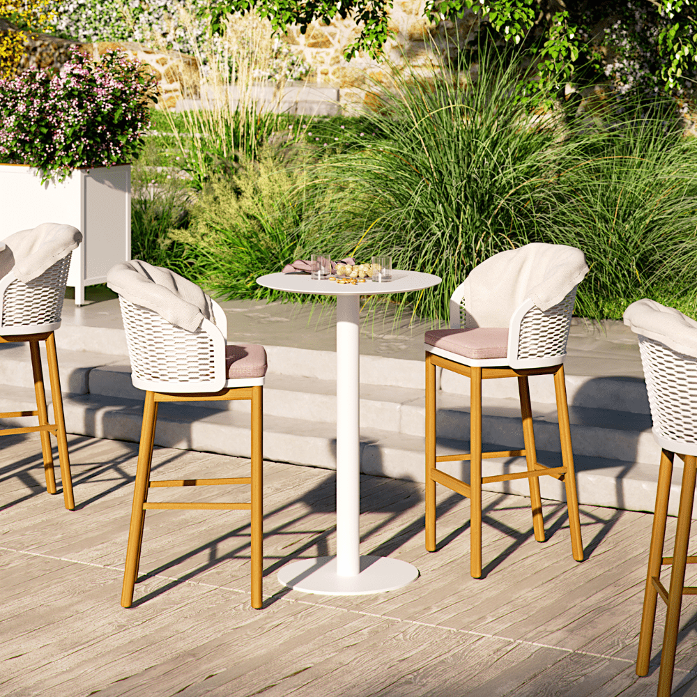 Modern Outdoor Bar Stool | Teak & Aluminium | Atmosphera Cyrano Stool PF.OUT.CYR.SG