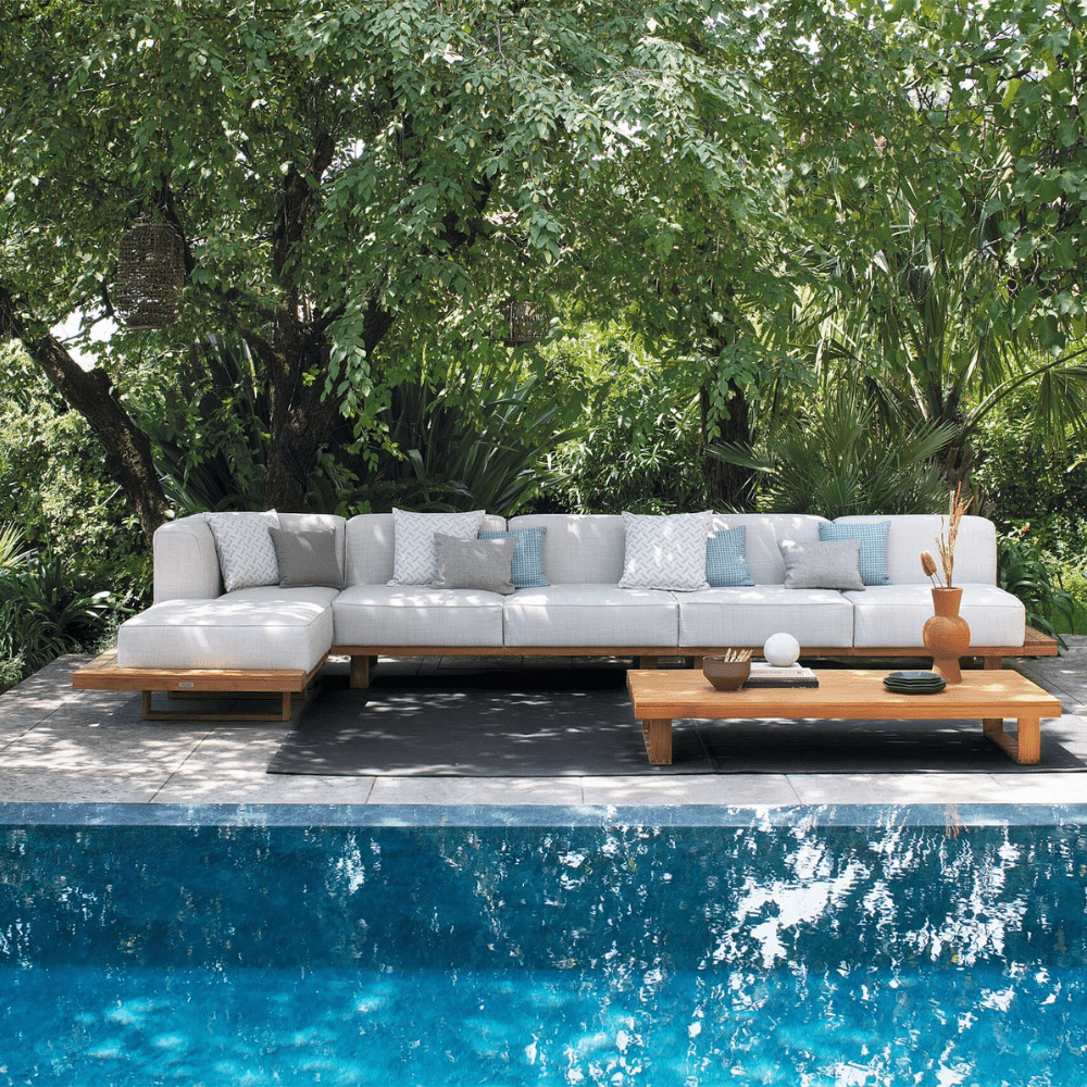 Premium Solid Teak Sectional Outdoor Sofa With Cushions | Atmosphera 9.zero Set