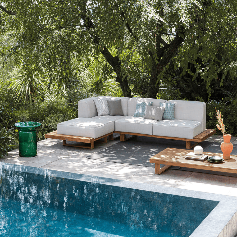 Premium Solid Teak Sectional Outdoor Sofa With Cushions | Atmosphera 9.zero Set