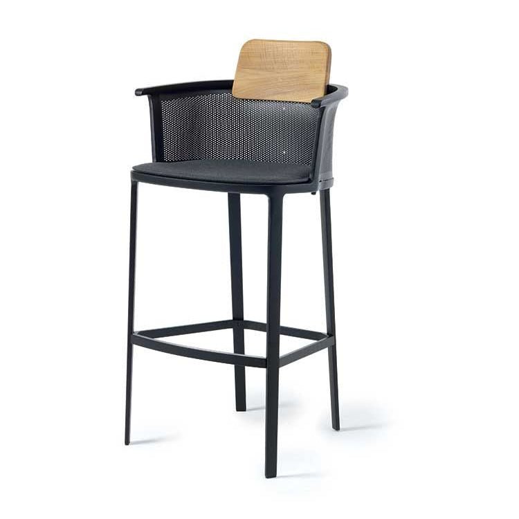 High End Metal Bar Stools with Wooden Backrest | Luxury Outdoor Bar Seating | Italian Outdoor Design | Ethimo Nicolette