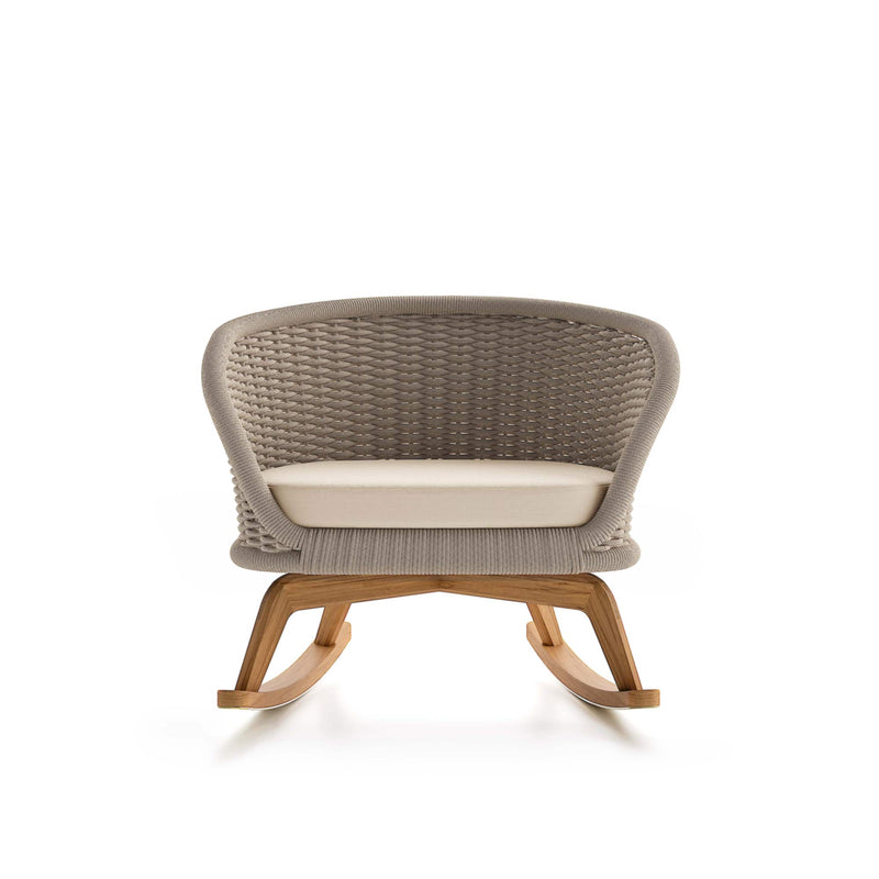 Woven Rattan Rocking Outdoor Armchair With Teak Legs | Atmosphera Ludo .L6 Armchair PF.OUT.LU.DO