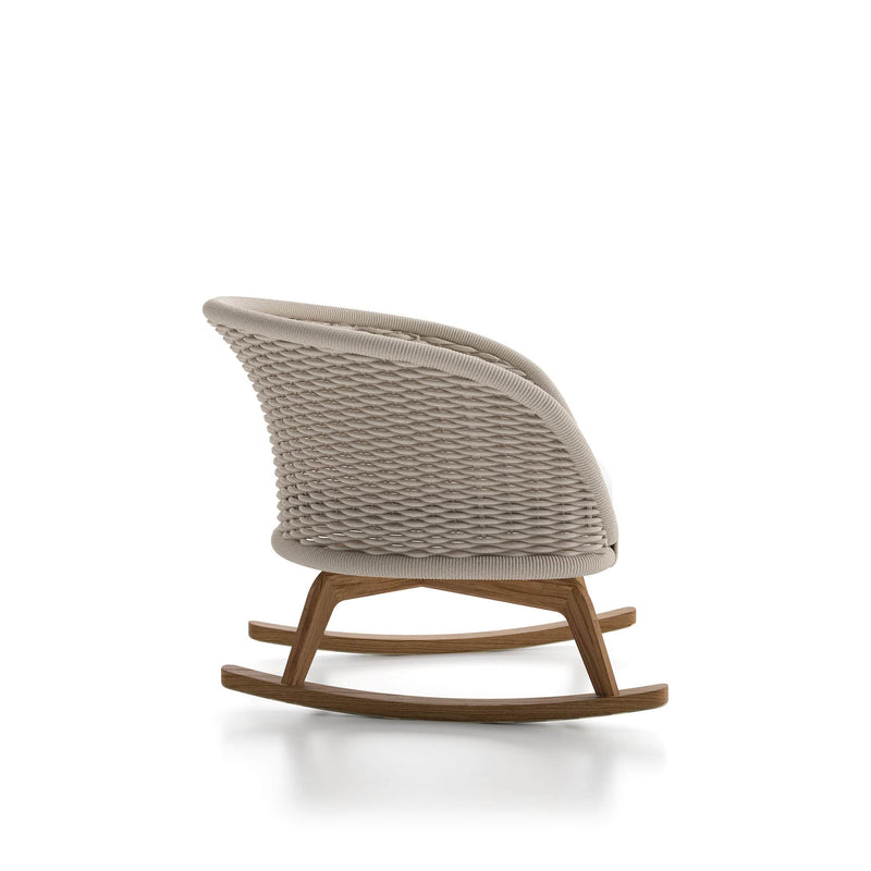 Woven Rattan Rocking Outdoor Armchair With Teak Legs | Atmosphera Ludo .L6 Armchair PF.OUT.LU.DO