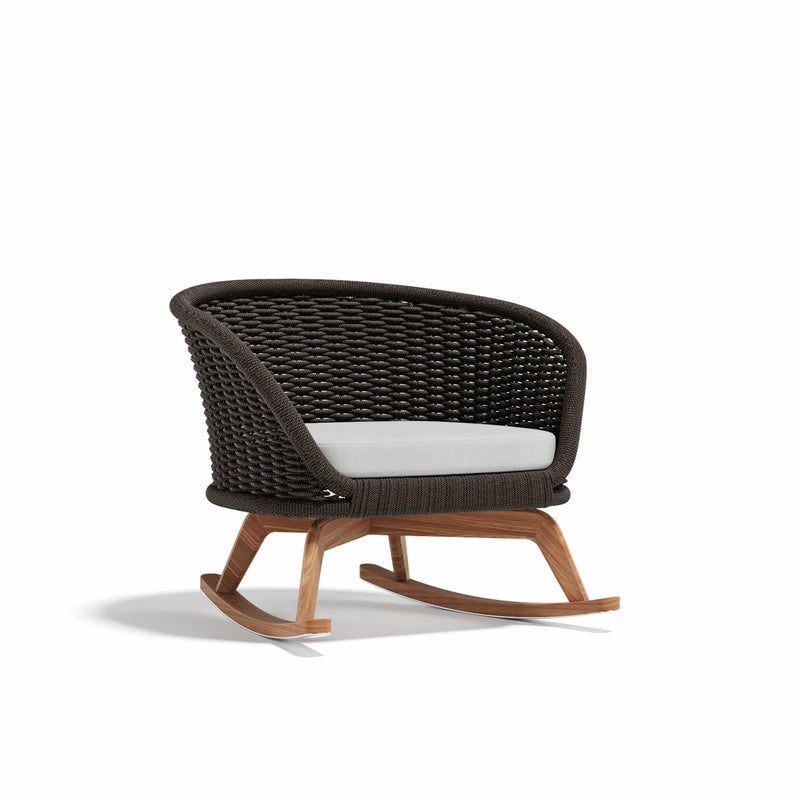 Woven Rattan Rocking Outdoor Armchair With Teak Legs | Atmosphera Ludo .L6 Armchair PF.OUT.LU.DO