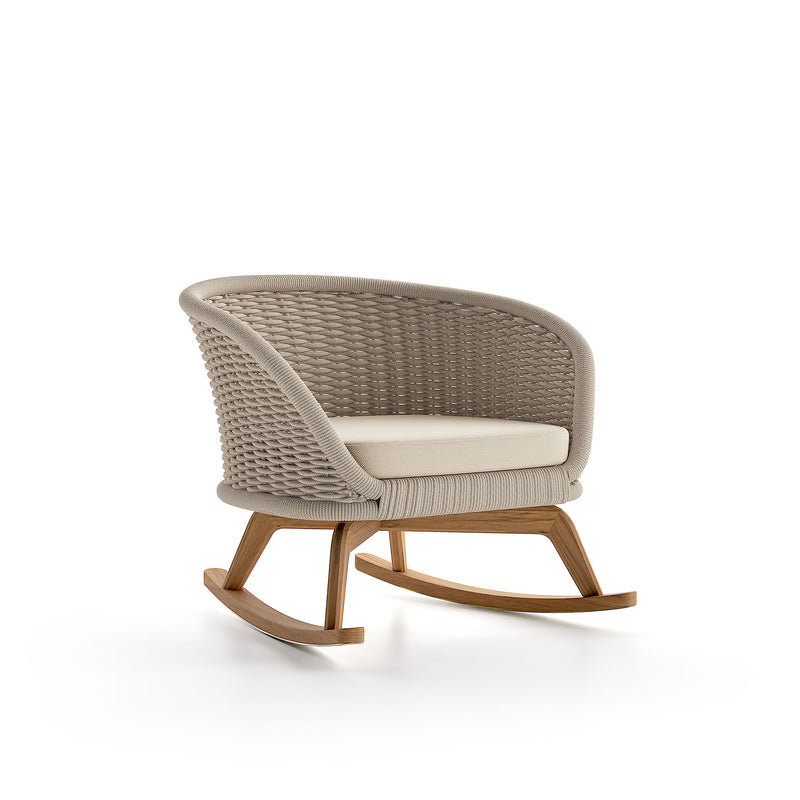 Woven Rattan Rocking Outdoor Armchair With Teak Legs | Atmosphera Ludo .L6 Armchair PF.OUT.LU.DO