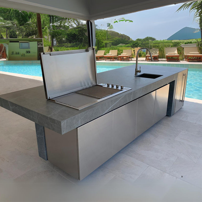 Premium Marble Outdoor Kitchen Island | Fesfoc Kauai Outdoor Kitchen Island | Luxury Outdoor Living