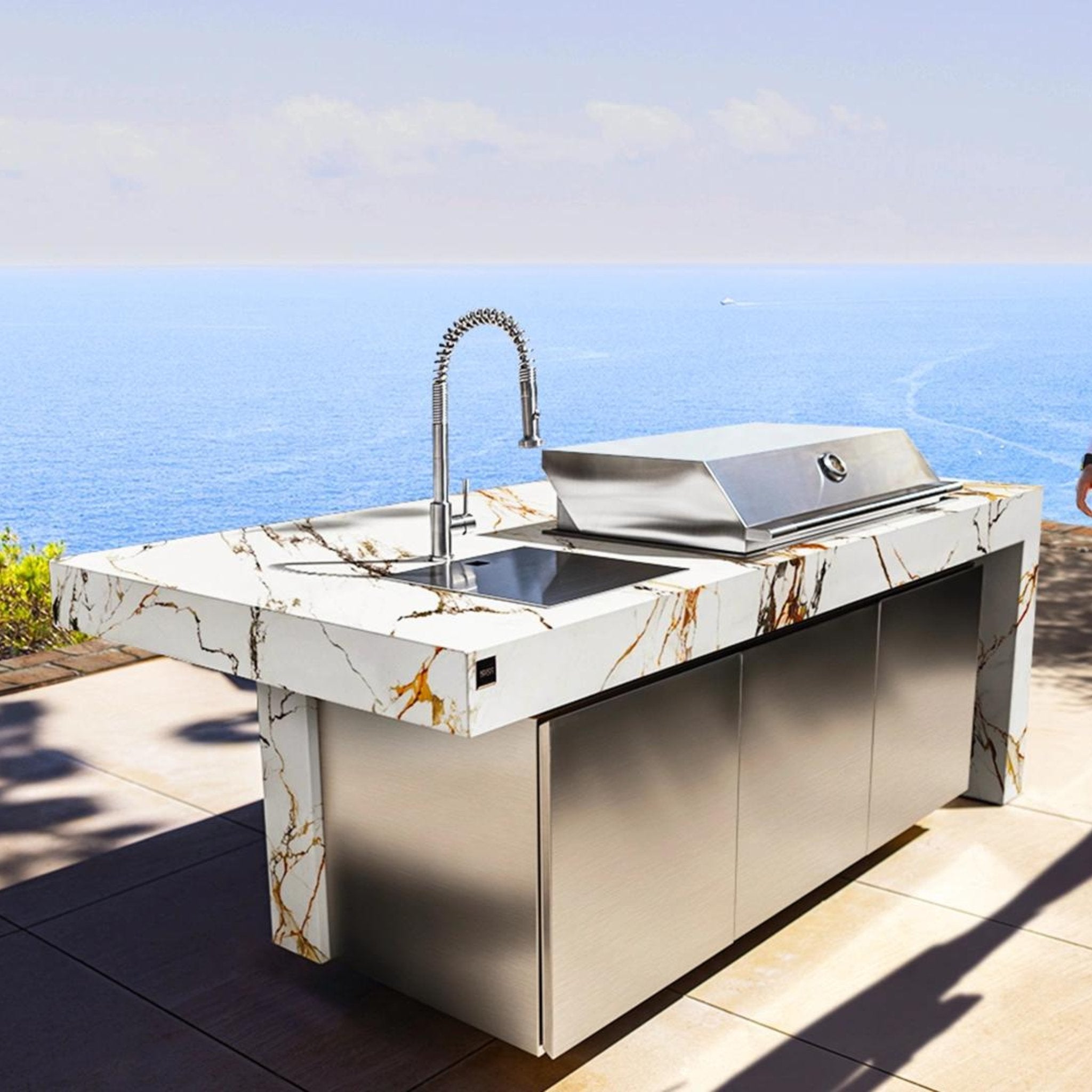 Premium Marble Outdoor Kitchen Island | Fesfoc Kauai Outdoor Kitchen Island | Luxury Outdoor Living