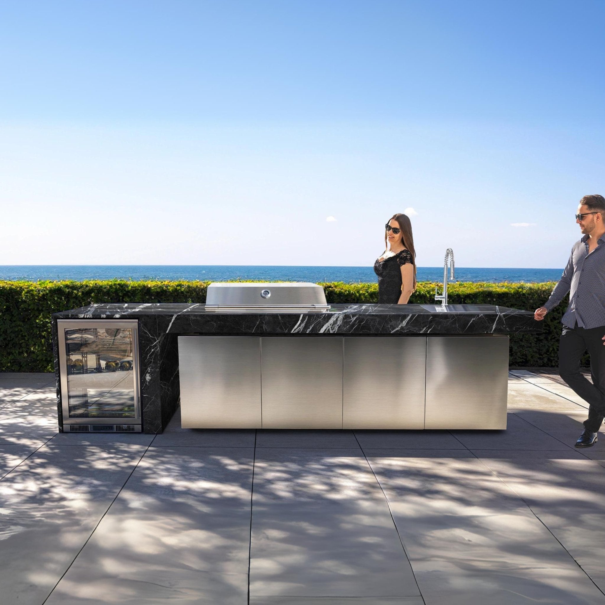 Premium Marble Outdoor Kitchen Island | Fesfoc Kauai Outdoor Kitchen Island | Luxury Outdoor Living