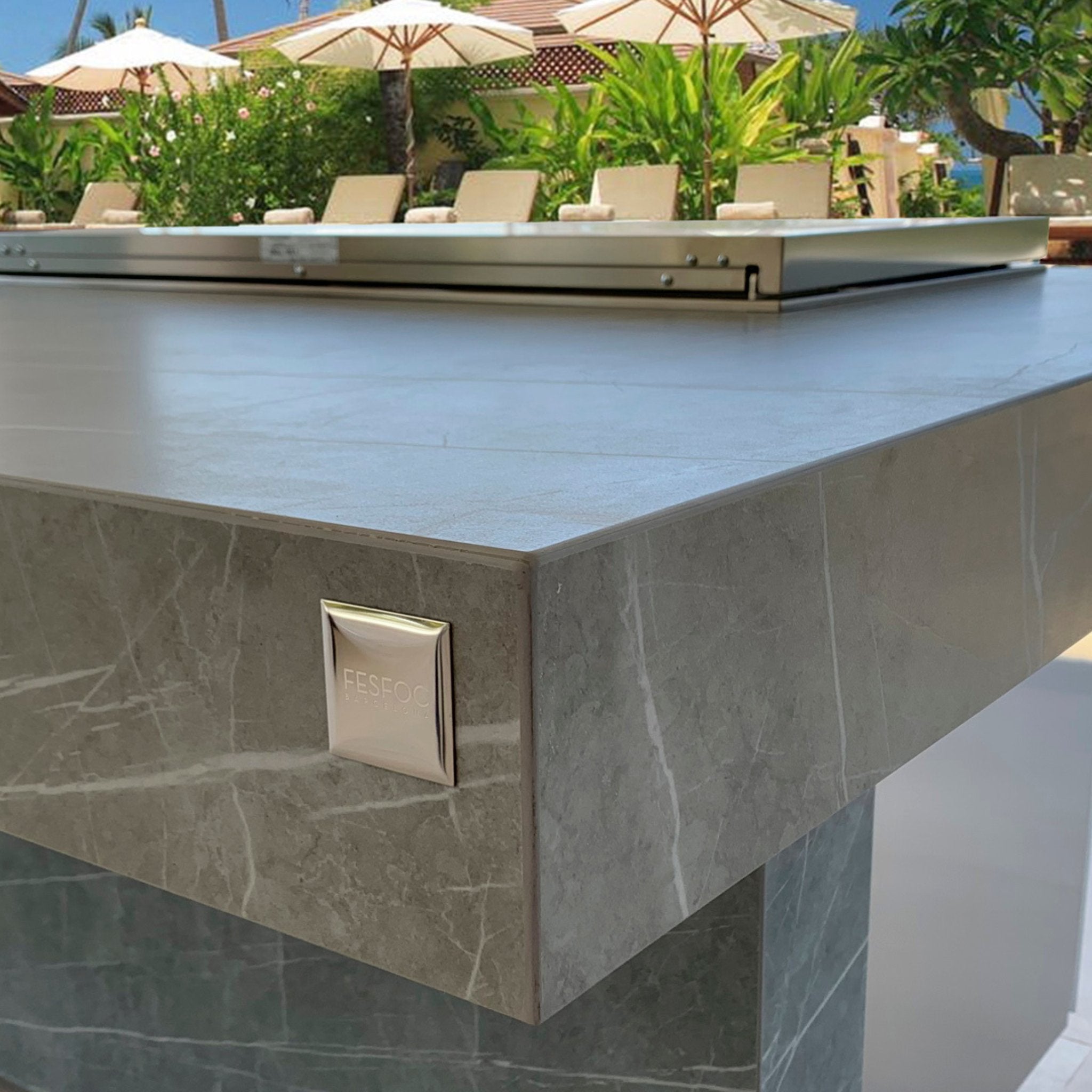 Premium Marble Outdoor Kitchen Island | Fesfoc Kauai Outdoor Kitchen Island | Luxury Outdoor Living