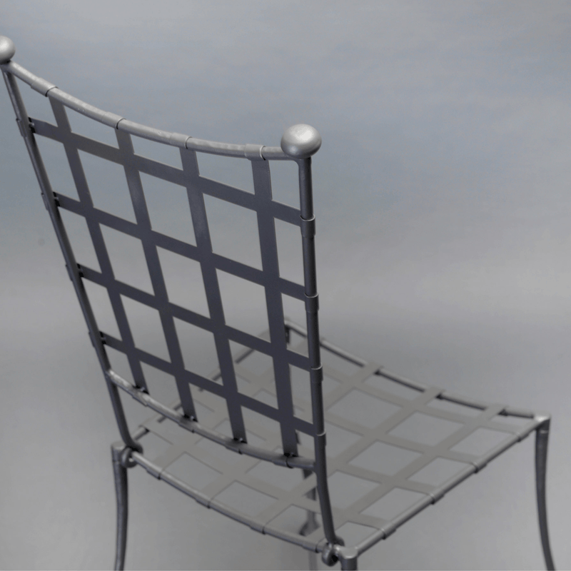 Back View of Classic Design Patio Dining Chair | High-End Metal Garden Chair | Luxury Outdoor Furniture | Designed and Made in Italy by Officina Ciani, Model INTRECCIO