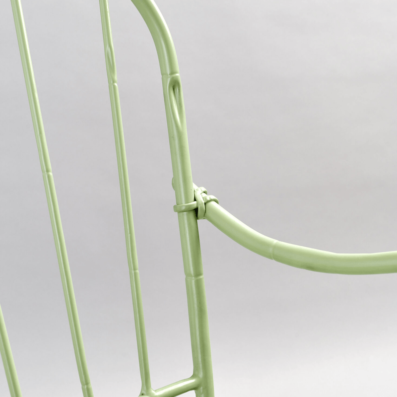 Close-Up of Bamboo-Inspired Backrest Design | Elegant Outdoor Dining Armchair | High-Quality Metal Craftsmanship | Designed and Made in Italy