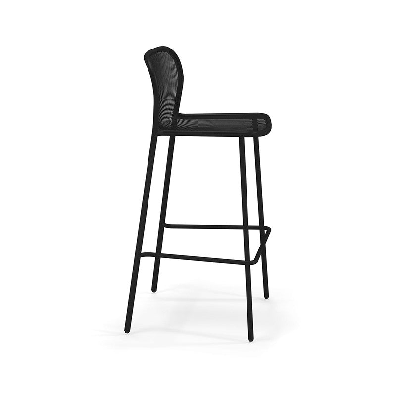 Black Outdoor Metal Bar Stool Side View | Minimal Garden Seating | EMU Darwin