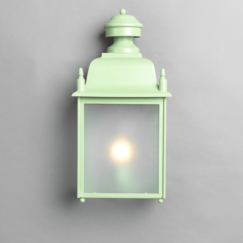 Classic Decorative Outdoor Wall Light | Mint Green Metal Lantern | Frosted Glass Panels | Luxury Garden Wall Lamp