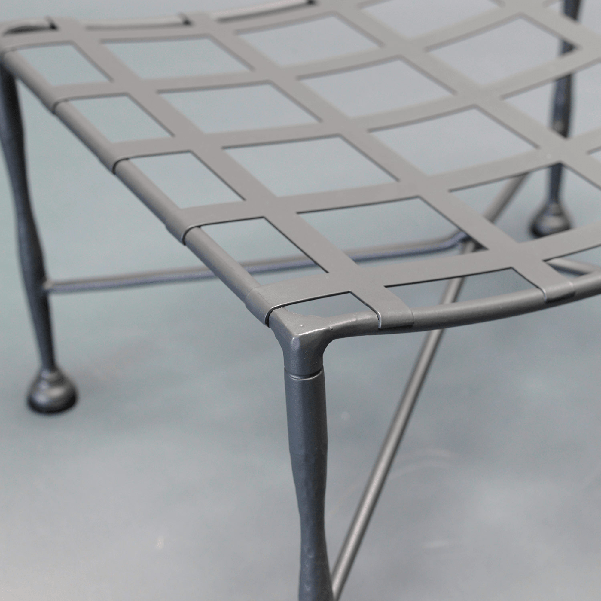 Close-Up of Classic Outdoor Bench Seat | High-End Metal Patio Bench Design | Durable Outdoor Furniture in Steel | Designed and Made in Italy