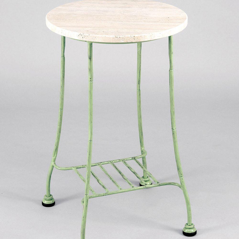 Classic Round Patio Side Table | Travertino Marble Top | Bamboo-Inspired Metal Frame | Luxury Outdoor Side Table | Designed and Made in Italy