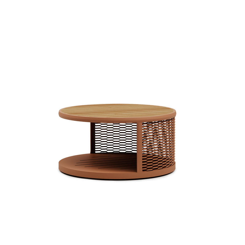 Compact terracotta coffee table with open mesh design | Stylish round garden table | Luxury outdoor furniture | Atmosphera Switch