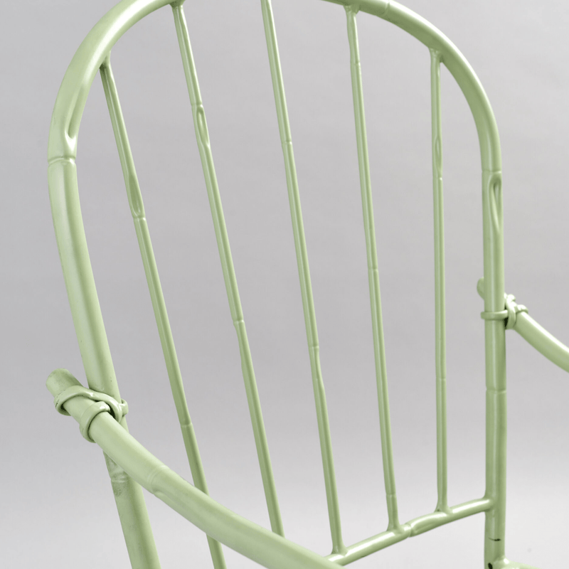 Backrest and Frame Detailing of Luxury Outdoor Armchair | Bamboo-Inspired Design | Powder-Coated Iron | Designed and Made in Italy