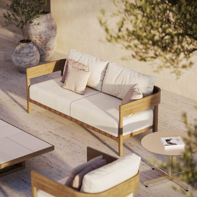 Retro Outdoor Wooden Sofa with Leather Detail | Luxury Outdoor Sofa | High-End Wooden Garden Furniture | Luxury Wooden Patio Sofa | Designed and Made in Italy | Braid Feeling