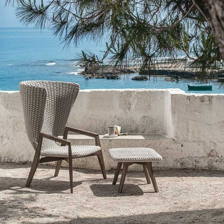 High Back Woven Outdoor Armchair | Luxury Outdoor Seating | Designer Teak and Rope Lounge Chair | High-End Outdoor Furniture | Ethimo Knit