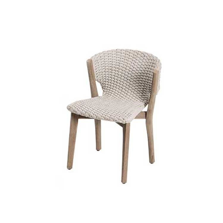 High-End Woven Outdoor Dining Chair in Light Grey Rope | Luxury Outdoor Dining Chair with Teak Frame | Designed and Made in Italy by Ethimo Knit