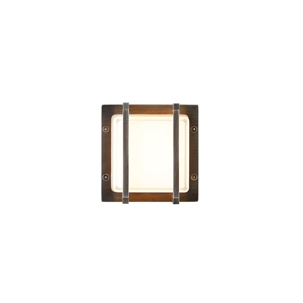 Industrial Square Wall Lamp With Linear Detail | Luxury Outdoor Wall Lamp | Metal Exterior Wall Lamp | High End Outdoor Lighting | Front View | Nickel Brass Finish | Moretti Luce