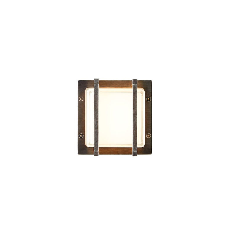 Industrial Square Wall Lamp With Linear Detail | Luxury Outdoor Wall Lamp | Metal Exterior Wall Lamp | High End Outdoor Lighting | Front View | Nickel Brass Finish | Moretti Luce