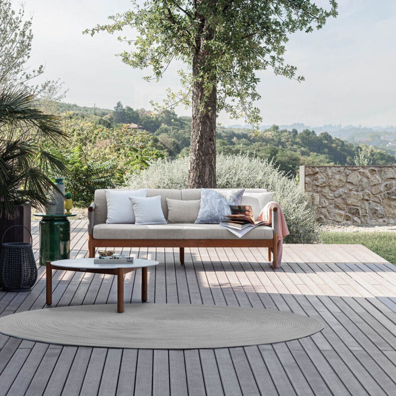 Luxury Round Outdoor Coffee Table in Greige | High-End Outdoor Furniture | Elegant Teak Coffee Table | Designed and Made in Italy | Atmosphera Lodge