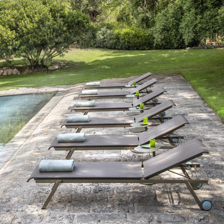 Luxurious Metal Sun Lounger by Ethimo Elisir | High End Stackable Outdoor Lounger | Adjustable Reclining Garden Sunbed | Designed and Made in Italy