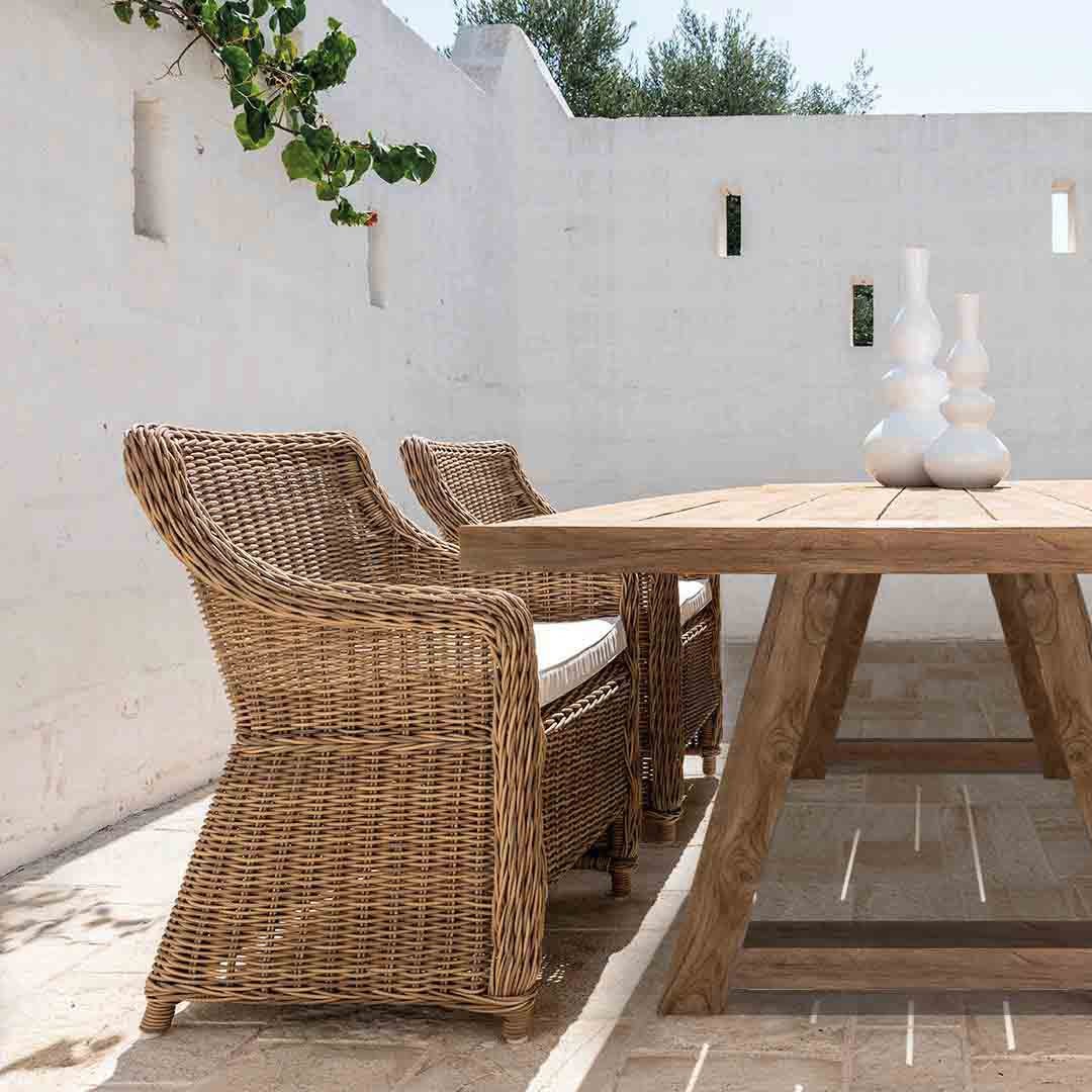 Luxurious Outdoor Teak Dining Set | High-End Wooden Table with Wicker Armchairs | Elegant Garden Furniture | Braid Cloe