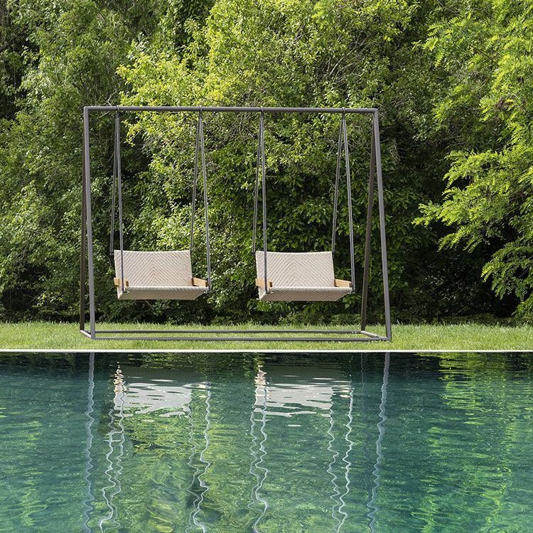 Luxury Freestanding Outdoor Swing Set | High-End Teak and Rope Double Swing | Elegant Garden Hanging Chair | Premium Outdoor Lounge Swing | Designed and Made in Italy | Ethimo Allaperto Nautic