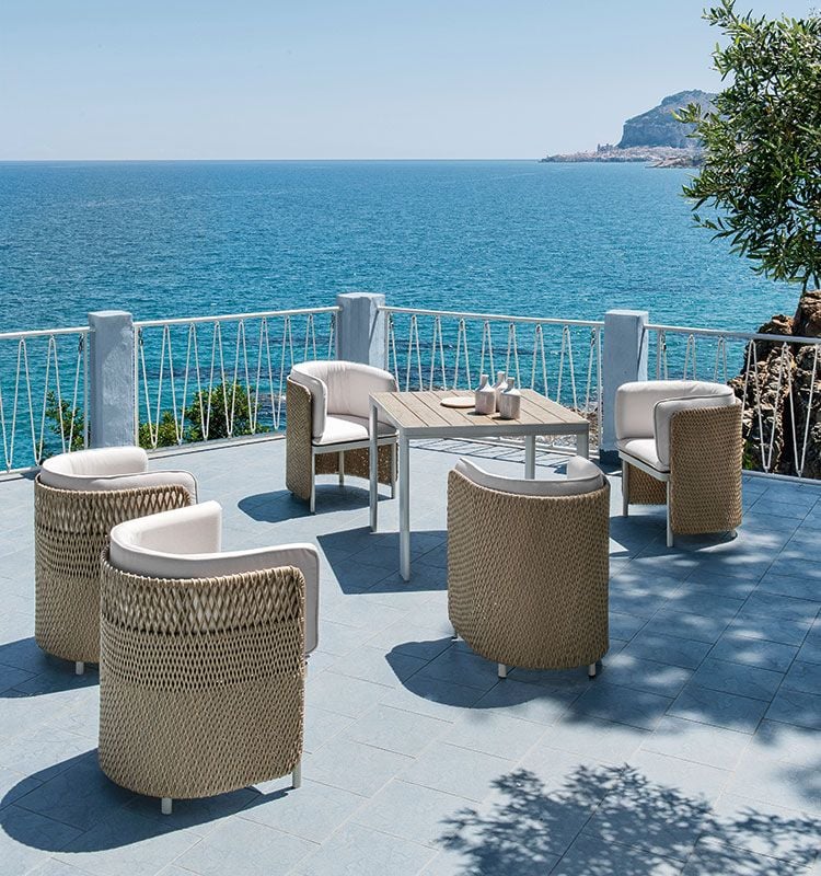 Luxury Garden Dining Chair with Woven Back | High End Outdoor Dining Set | Luxury Outdoor Dining Chair | Luxury Living and Lighting Solutions | Quality Garden Furniture | Ethimo Esedra