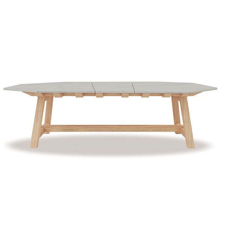 Luxury Outdoor Dining Table | Teak Base With White Statuary Marble Top | Elegant Garden Furniture | Ethimo Rafael