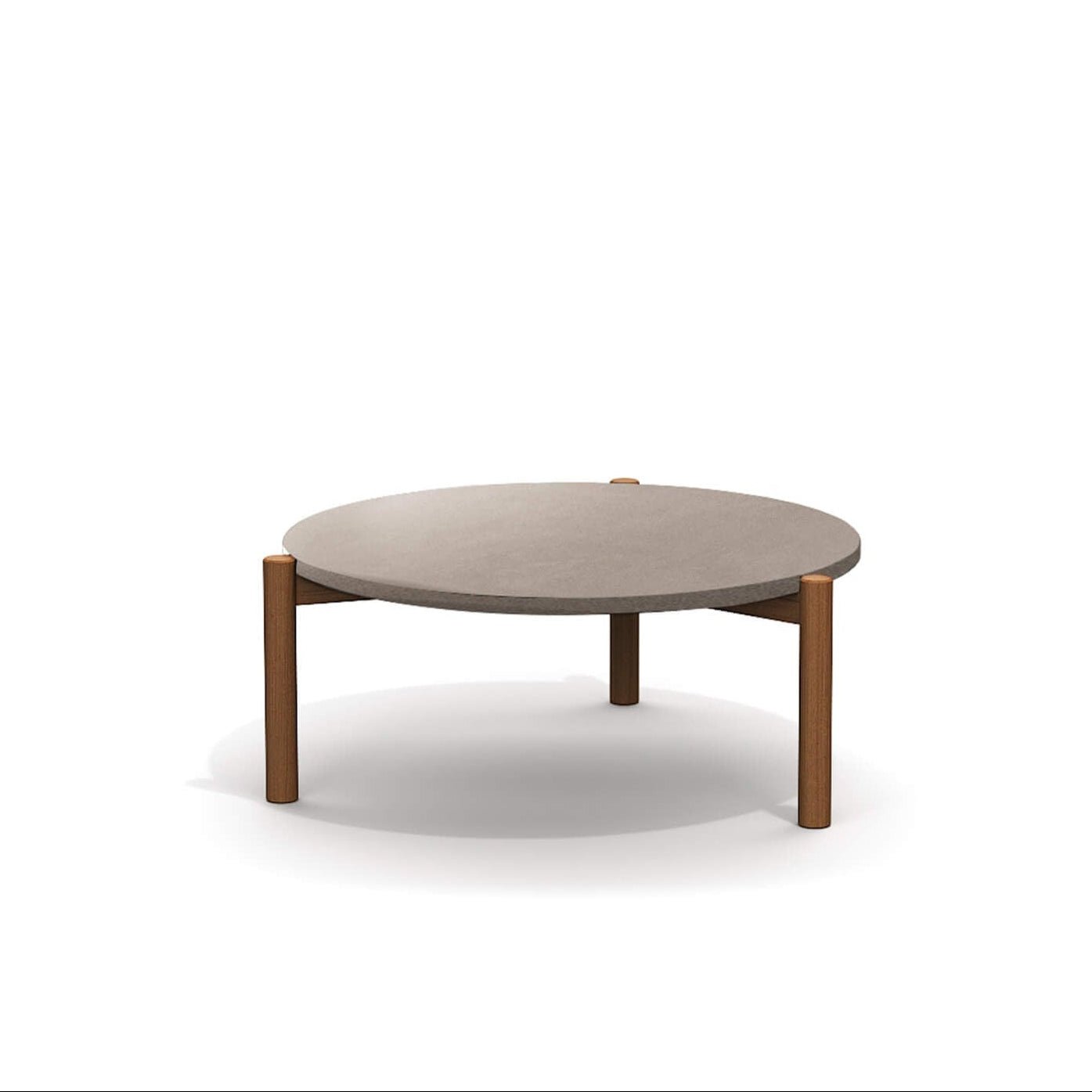 Luxury Round Outdoor Coffee Table | High-End Teak Coffee Table | Greige Stone Top | Designed and Made in Italy | Atmosphera Lodge