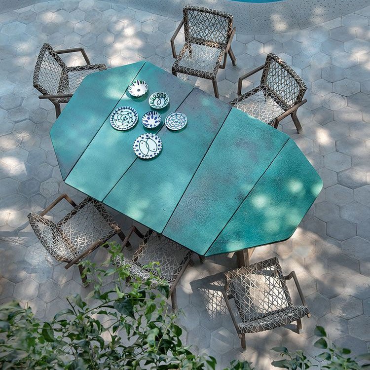 Luxury Stone Outdoor Dining Table | Teak Base & Enamelled Lava Stone | High-End Alfresco Dining | Ethimo Rafael