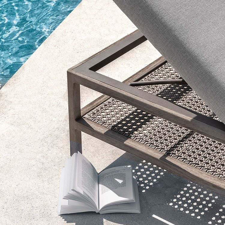 Luxury Teak Sun Lounger With Woven Panel | High End Sun Lounger | Luxury Outdoor Living and Lighting | Designed and Made in Italy | Ethimo Grand Life