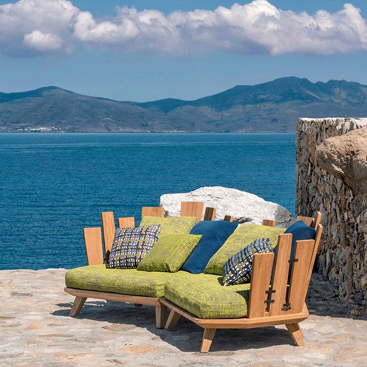 Modern Asymmetrical Lounge Chairs in Coastal Setting | Luxury Outdoor Furniture | High-End Design | Designed and Made in Italy | Ethimo Rafael