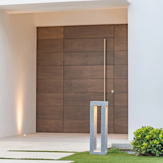 Modern Stone Outdoor Bollard Light | Luxury Pathway and Driveway Lighting | Durable Blue Stone Bollard | Authentage
