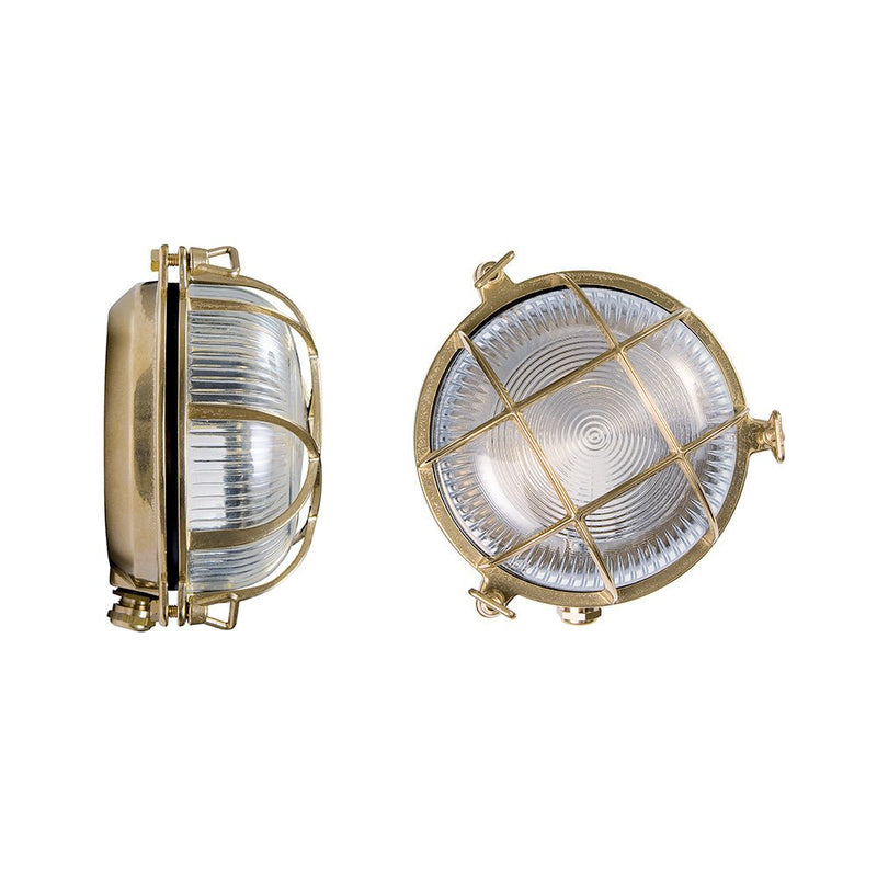 Contemporary Circular Metal Caged Wall Sconce | Moretti Luce Tortuga | High-End Transparent Glass Brass Wall Light | Designed and Made in Italy