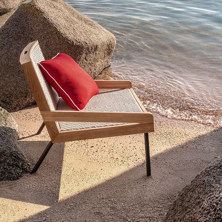 Neutral Woven Teak Lounge Armchair | High End Outdoor Armchair | Luxury Woven Outdoor Furniture | Luxury Teak Furniture | Designed and Made in Italy | Ethimo Allaperto Nautic