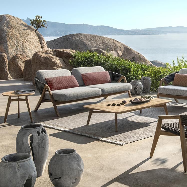 Outdoor Woven Sofa Set | High-End Outdoor Living Furniture | Luxury Teak and Woven Rope Sofa for Patios and Gardens | Ethimo Knit