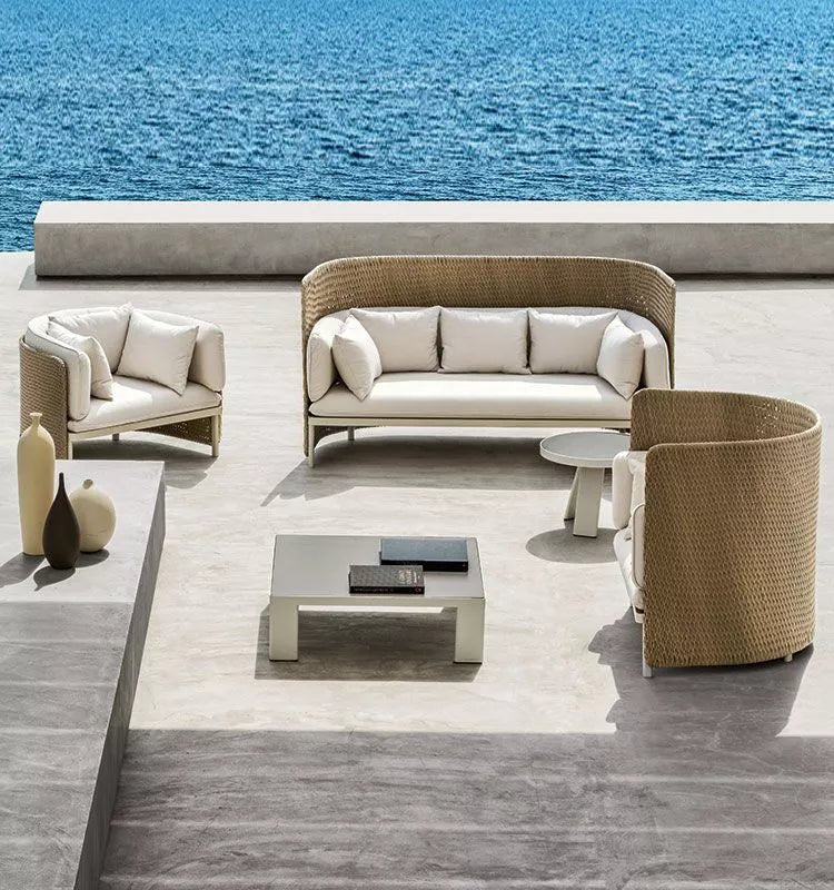 Premium Outdoor Sofa with High Woven Backrest | Luxury Garden Lounge Set | Italian Outdoor Furniture | Ethimo Esedra