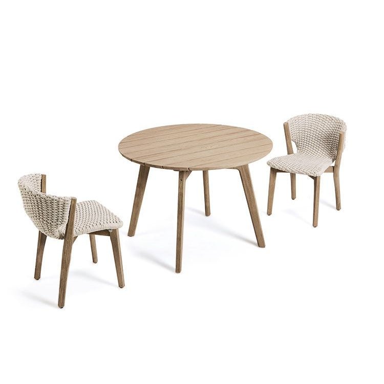 Premium Round Outdoor Teak Dining Table with Woven Chairs | Luxury Outdoor Furniture | Ethimo Knit