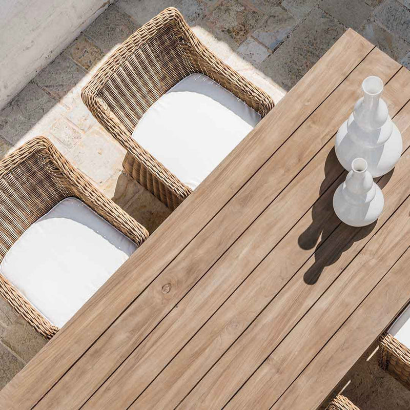 remium Wooden Dining Table with Rattan Armchairs | Stylish Outdoor Dining Furniture | Weather-Resistant Garden Set | Braid Cloe