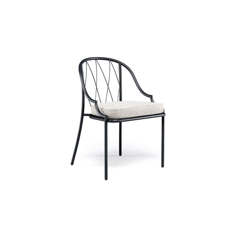 Side View of Traditional Garden Steel Armchair | Luxury Italian steel outdoor seating | Black | Steel | Cushioned seating | EMU Como