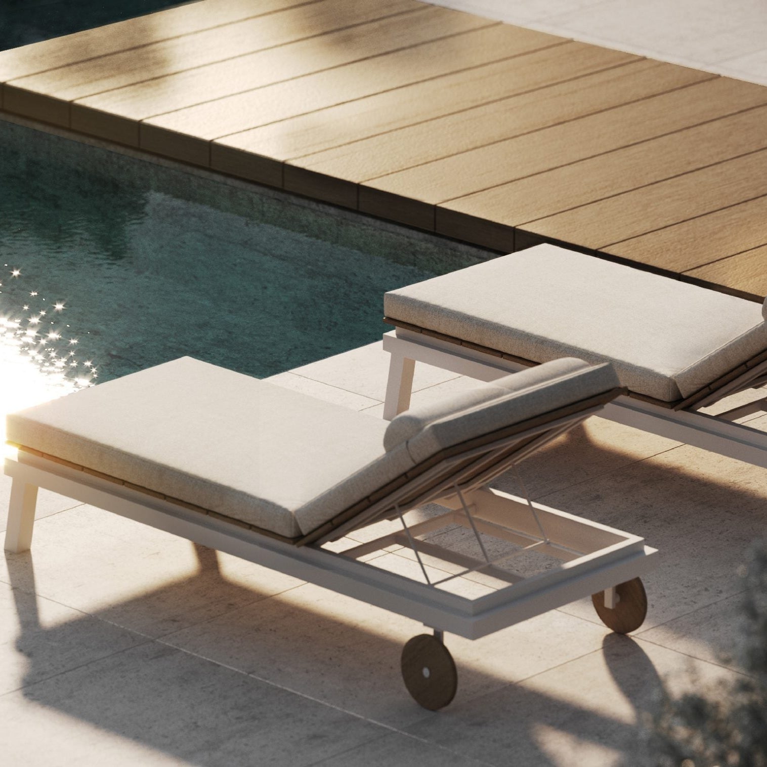 Simple Aluminium Sunbed With Wheels | luxury Italian aluminium sun lounger | white black | Braid Tecla