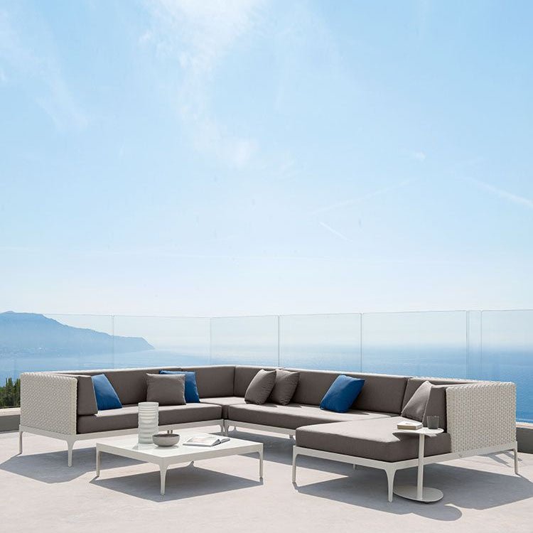 White Woven Outdoor Modular Sofa | High End Outdoor Lounge | Luxury Sectional Sofa | Designed and Made in Italy by Ethimo Infinity