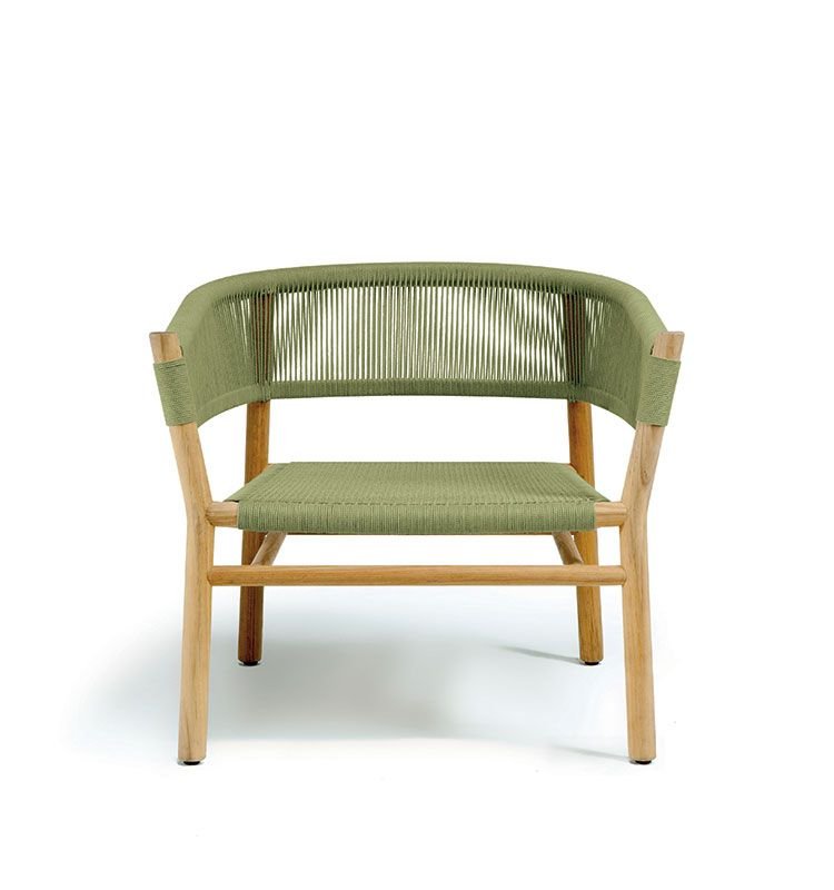 Olive Green Woven Lounge Armchair | High-End Outdoor Chair with Teak Frame | Ethimo Kilt